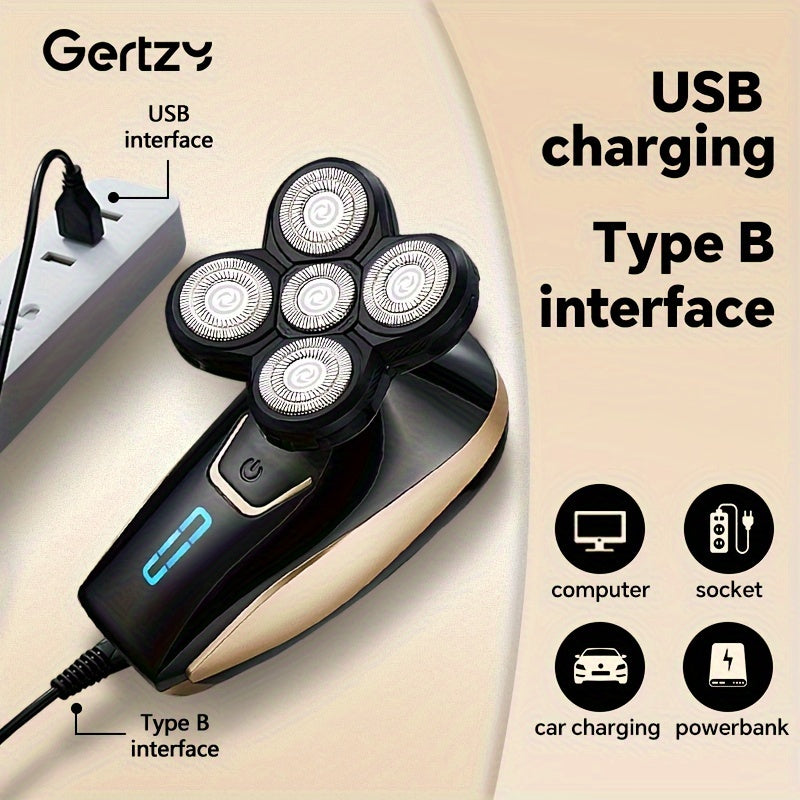 Men's Cordless Electric Head Shaver Wet Dry Rotary 5 Floating Heads
