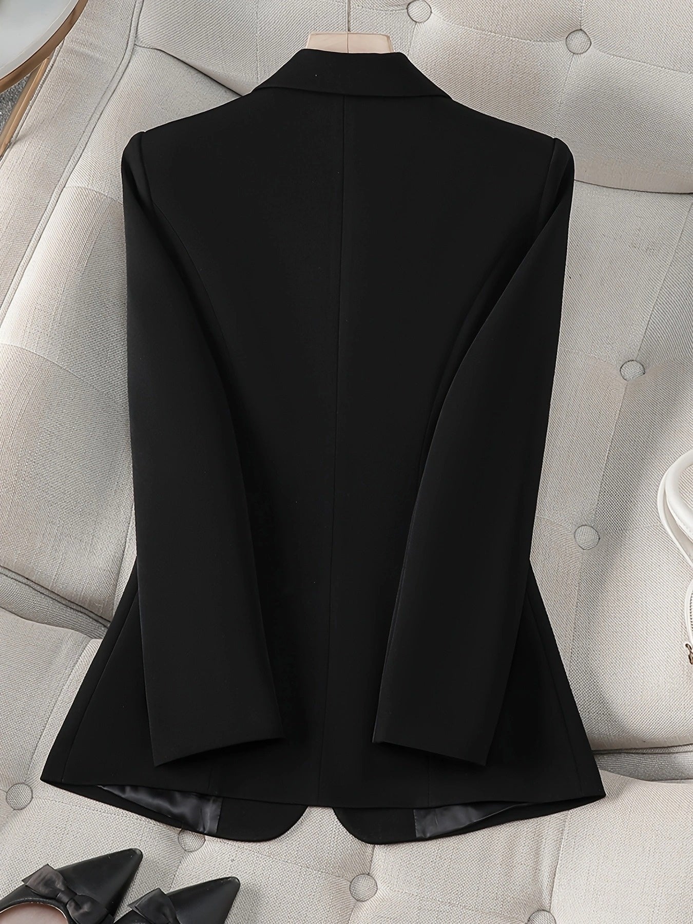 Women's Black Korean Style Blazer Casual Single-Breasted Jacket with Lapel