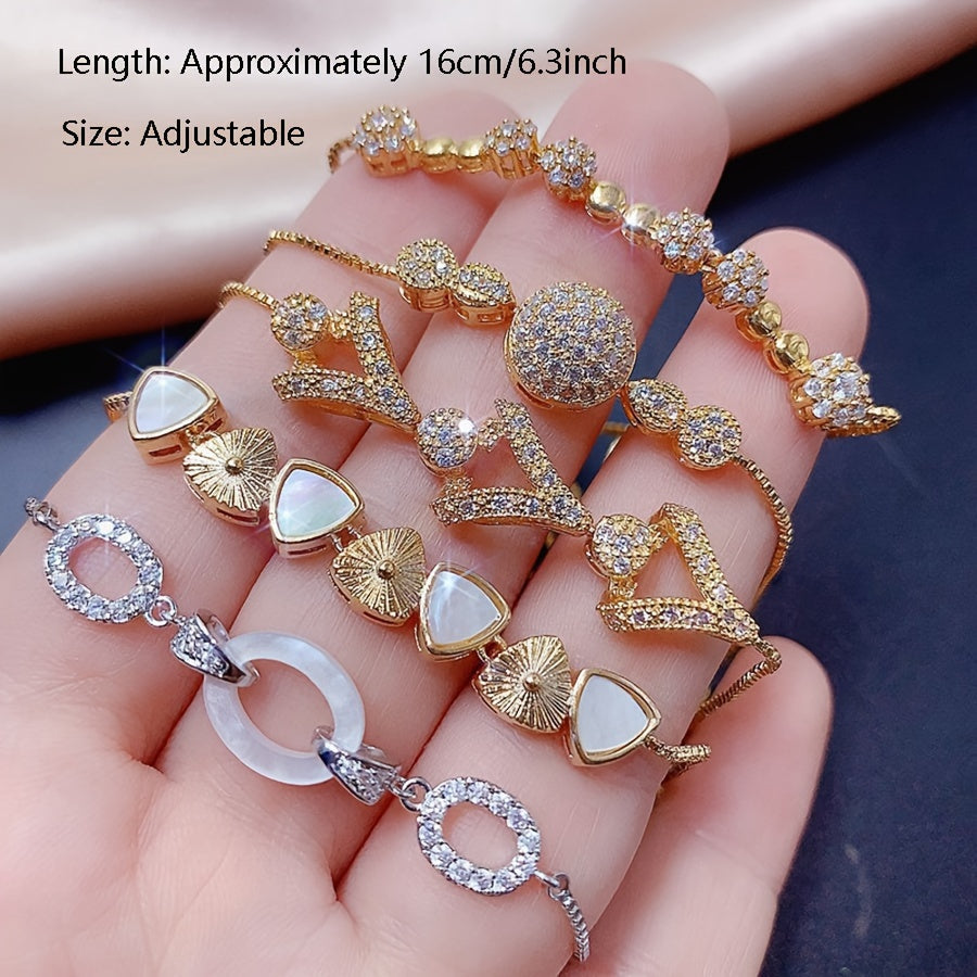 Set of 10 Assorted Copper Bangles with Heart Theme Cubic Zirconia Jewelry for Women