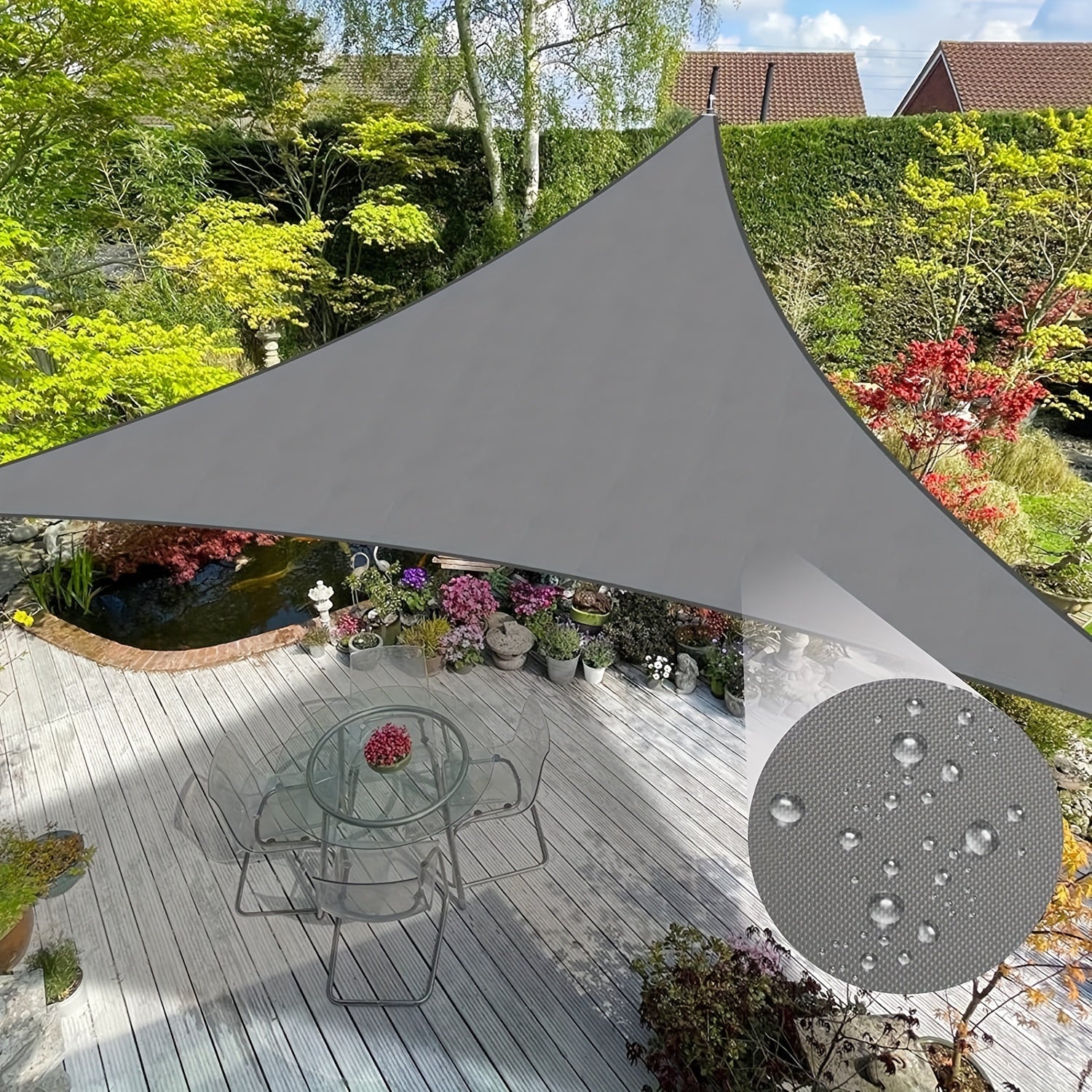 Triangle Sun Shade Sail Beige Polyester UV Protection for Outdoor Patio Garden Yard