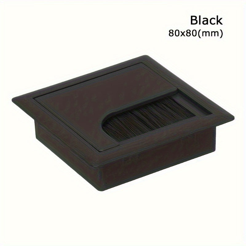 Rectangular Aluminum-Style ABS Plastic Desk Cable Management Box with Brush and Cover Plate