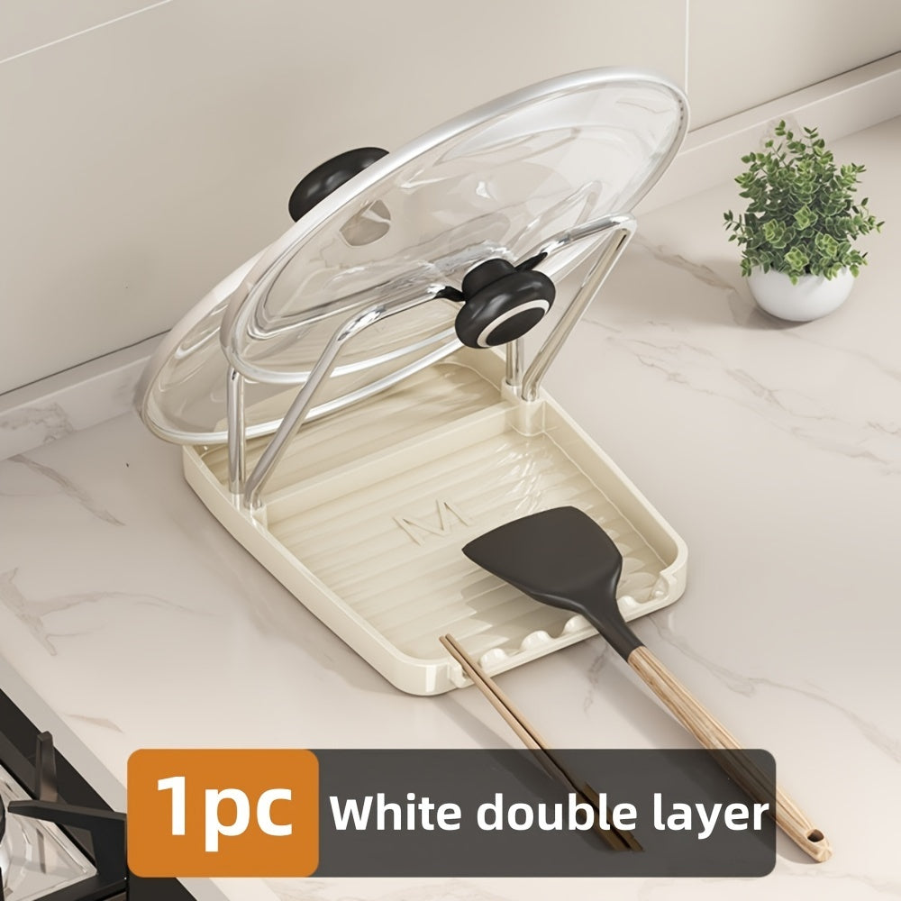 Органайзер для крышек кастрюль с держателем для ложки, экономящий место в кухонном хранении