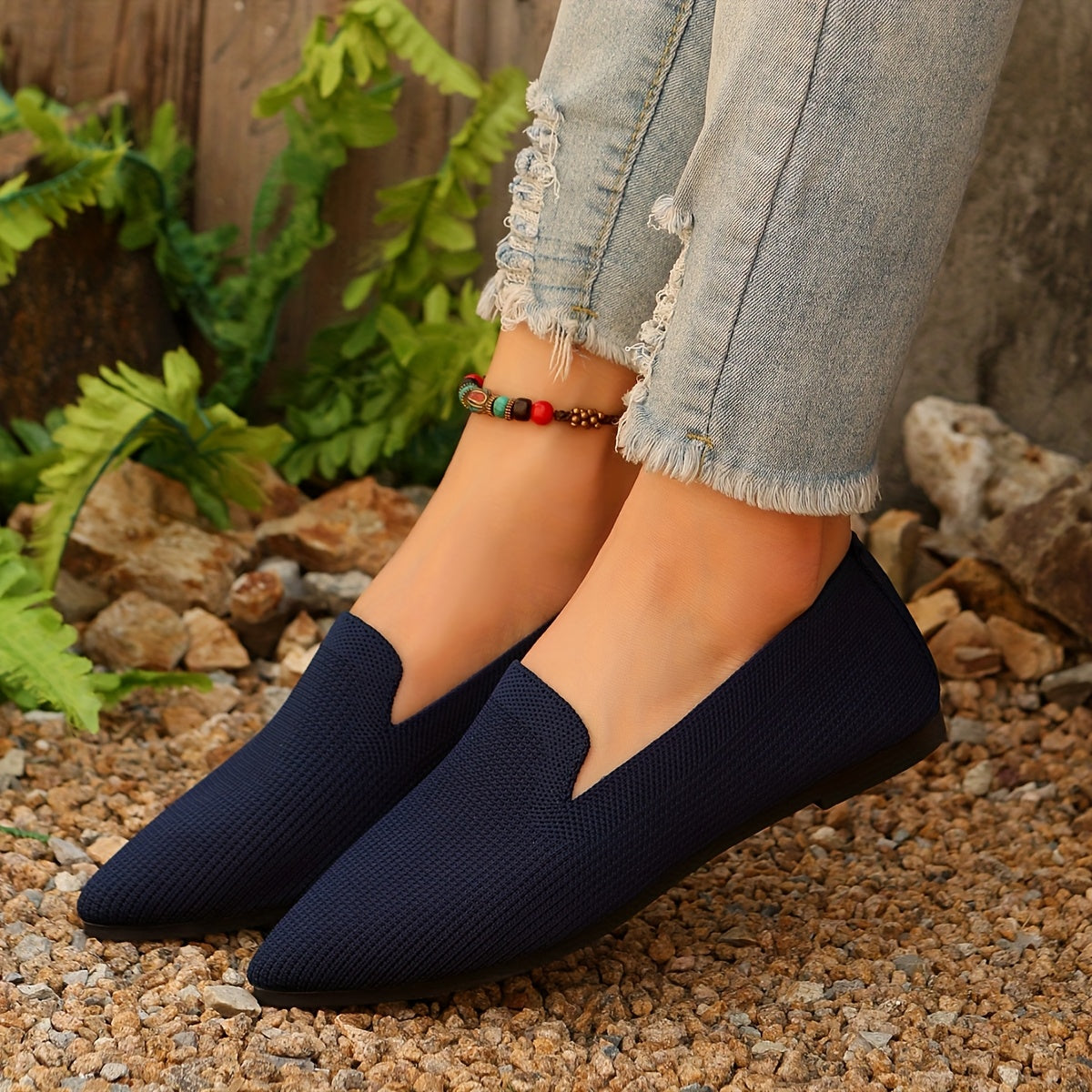 Women's Breathable Knit Ballet Flats Lightweight Casual Shoes Black