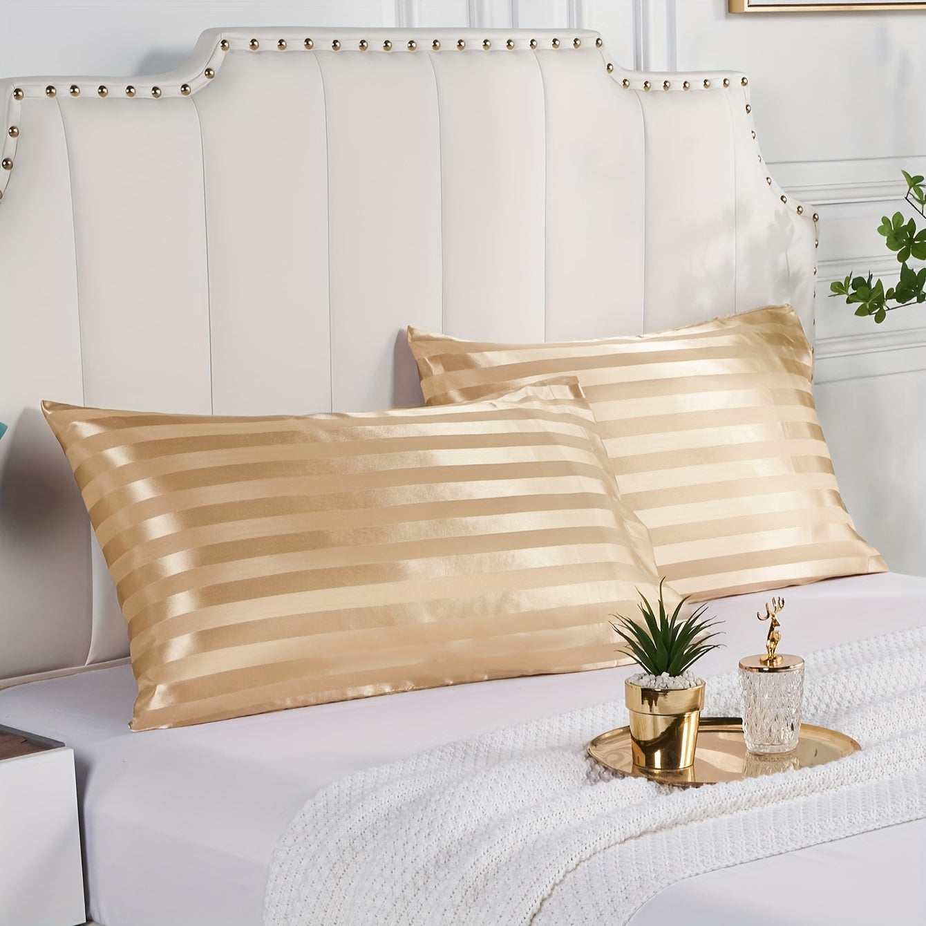 Golden Satin Pillowcase for Hair and Skin, Soft, Stain-Resistant, Machine Washable