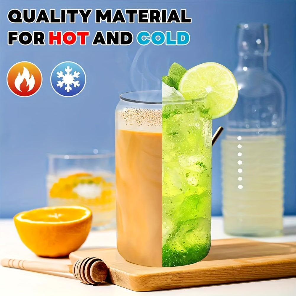 Bambuk qopqog'lar va quvurlar bilan 4 ta shisha suv stakanlari to'plami, issiq va sovuq ichimliklar uchun