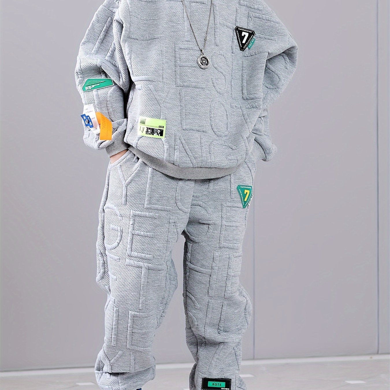 Boys' 2-Piece Viscose Knit Sweatshirt and Pants Set with Alphabet Pattern for Kids Under 12