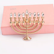 Gold-Tone Hanukkah Menorah Brooch with Rhinestones Alloy Jewelry
