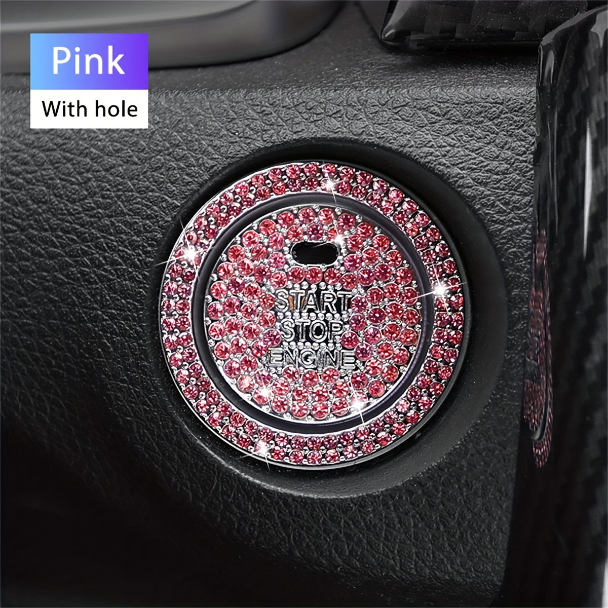 2-Pack Aluminum Alloy Rhinestone Ignition Button Cover Universal Car Push Start Switch Cap