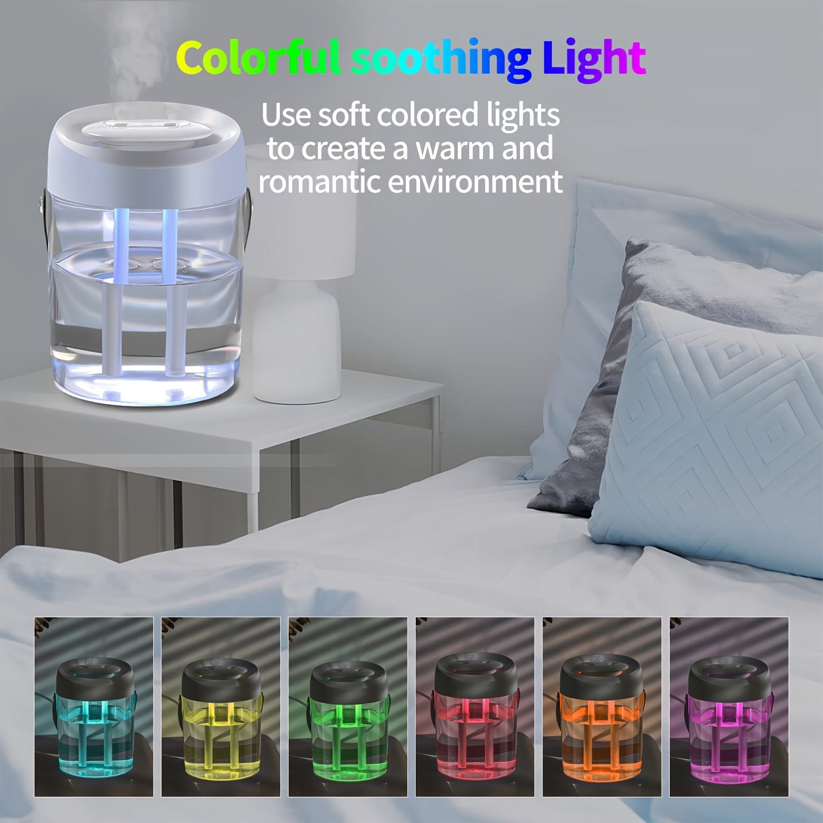 Dual Mist Humidifier 2L with Night Light, Auto Shut-Off, USB Powered