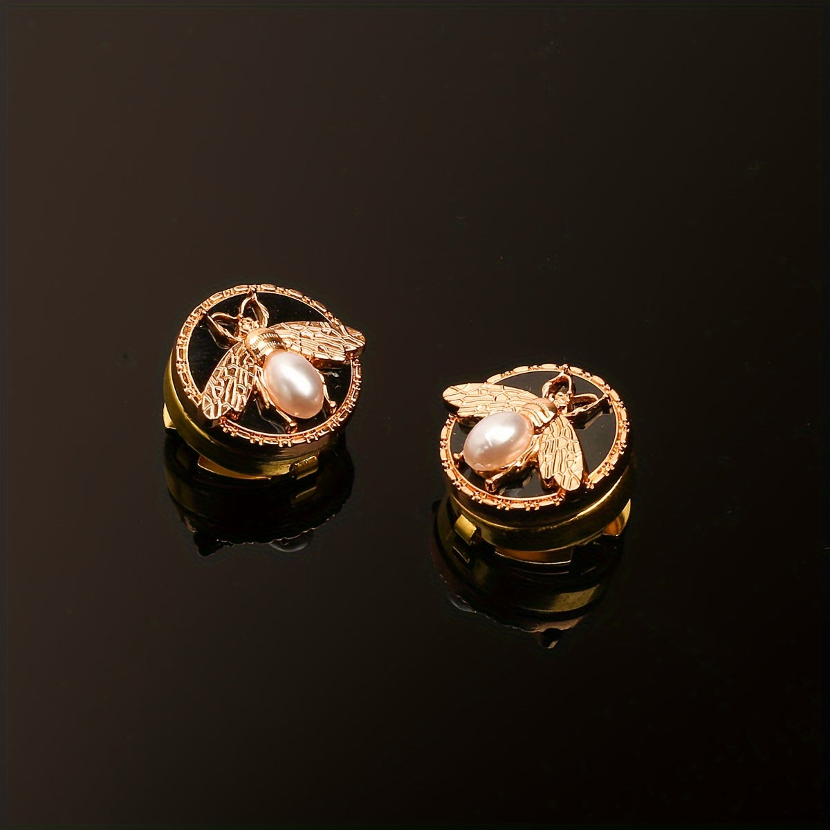 Golden Copper Bee Cufflinks and Shirt Buttons Set for Formal Wear