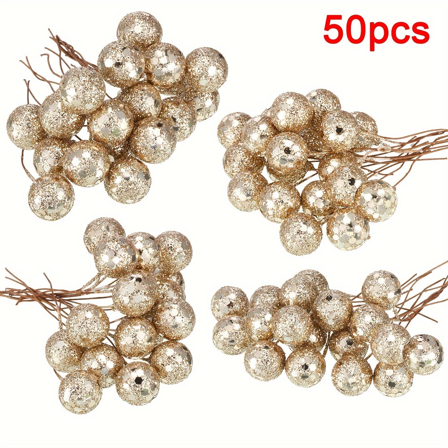 Artificial Holly Berries on Wire for Christmas Decorations 50 Pack