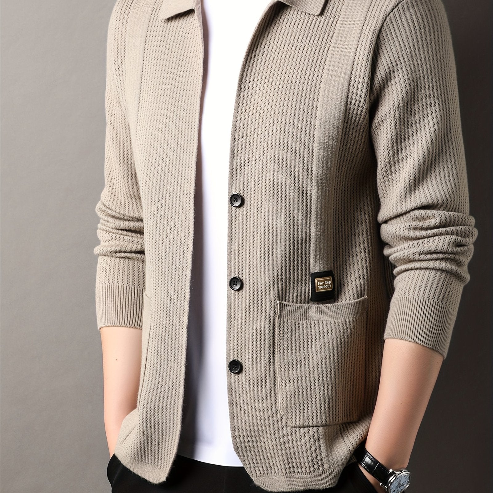 Men's V-Neck Cardigan Fall Winter Solid Color Knit with Pockets