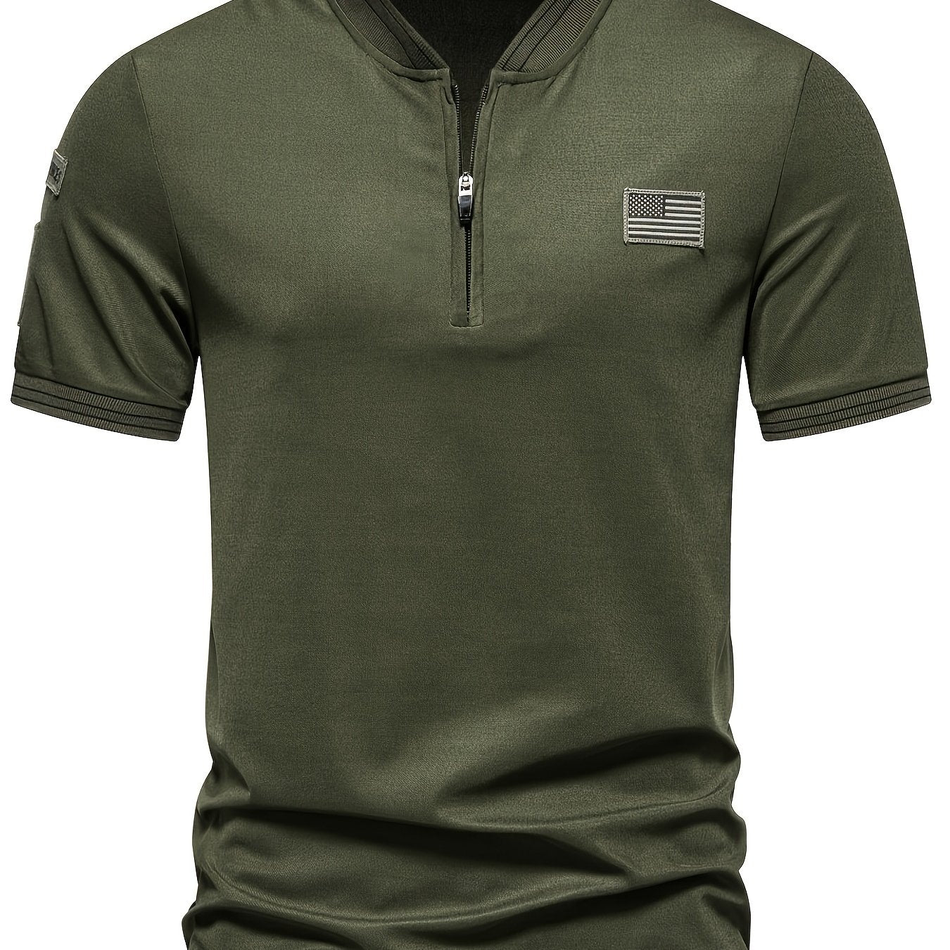 Men's Summer Henley Shirt with Patriotic Flag Design Breathable Polyester Casual Top