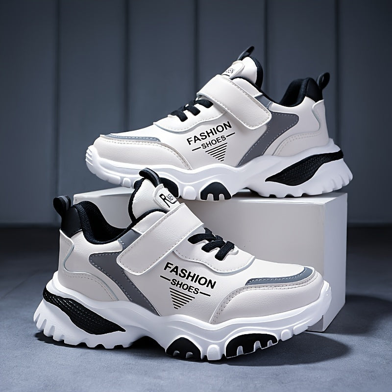 Kids' Breathable Lightweight All-Season Sports Sneakers with Hook-and-Loop Closure