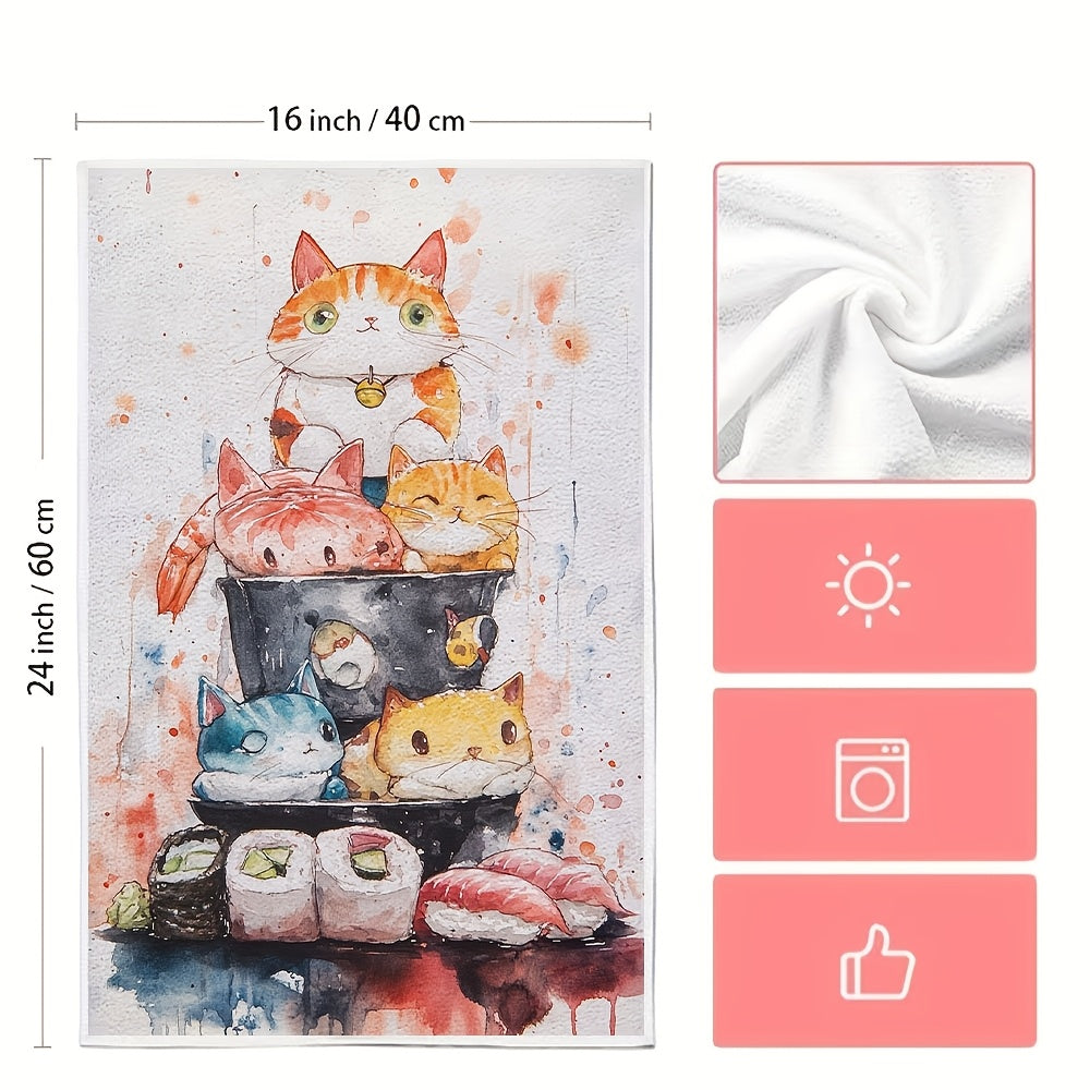 Set of 2 Sushi Squad Kitchen Towels 16x24 Inch Ultra Soft Absorbent Dish Hand Towels