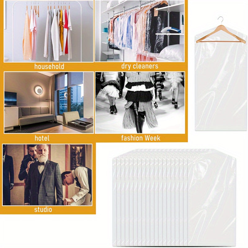 Juego de 10 o 20 bolsas de ropa de plástico transparente para colgar, almacenamiento sin polvo