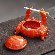 Ceramic Crab Ashtray with Lid Fly-Proof Home Office Decorative Tea Pet