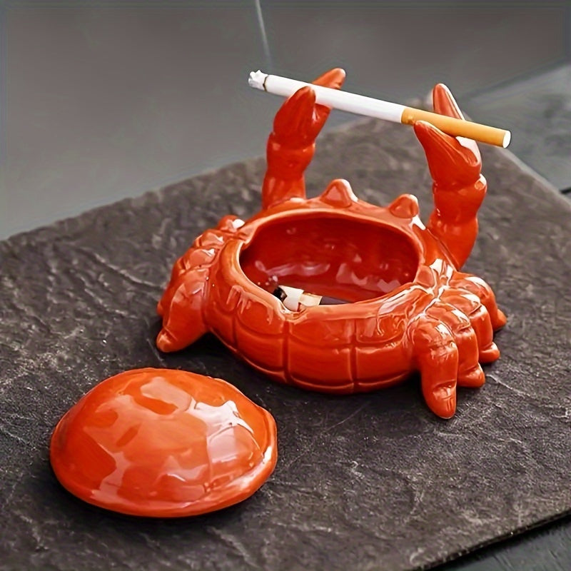 Ceramic Crab Ashtray with Lid Fly-Proof Home Office Decorative Tea Pet