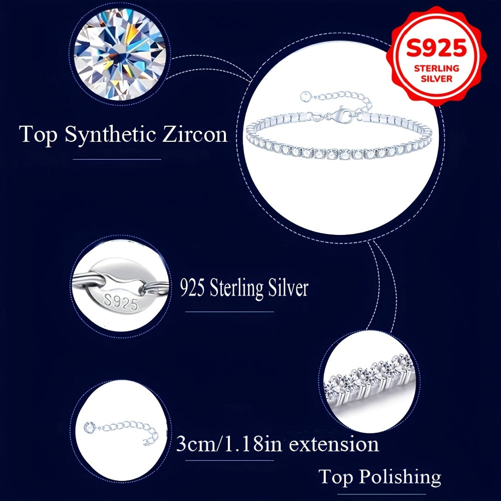 Sterling Silver Tennis Chain Bracelet with Cubic Zirconia Adjustable 2MM 3MM Hypoallergenic Jewelry for Women