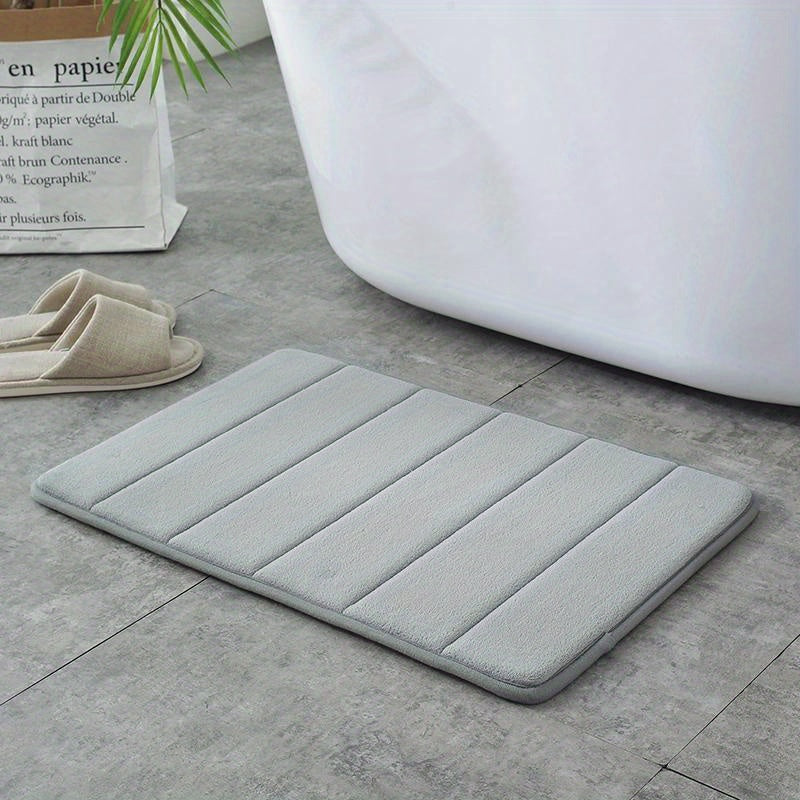 Dark Gray Polyester Bath Mat Non-Slip Plush Rectangular Machine Washable