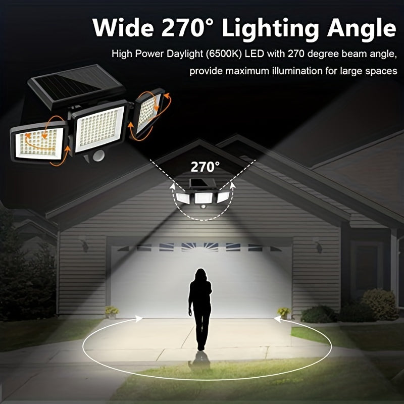 Triple Head Solar Street Light 210 LEDs Motion Sensor Wall Mount Outdoor Garden Courtyard