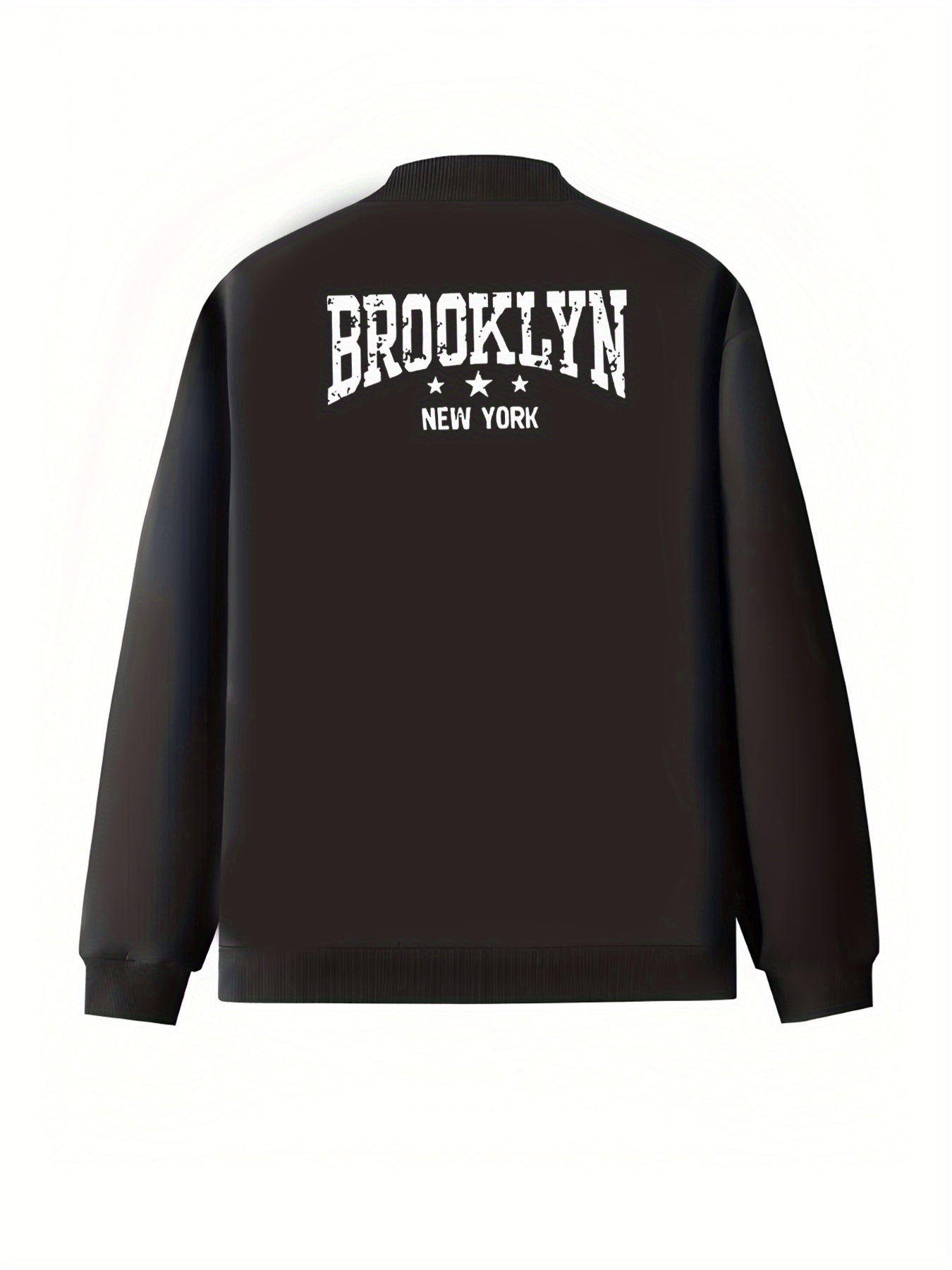 Plus Size Women's Black Baseball Collar Zip-Up Jacket with Pockets