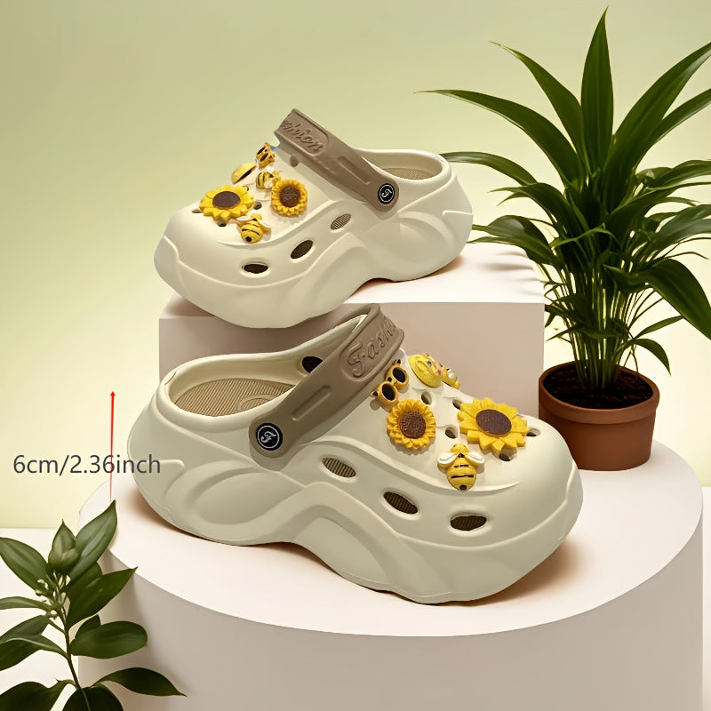 Women’s EVA Clogs with Sunflower Accessories Lightweight Breathable Beach Sandals