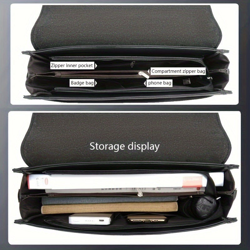 Maletín de negocios para hombre con tachuelas de PU, asa superior y correa de hombro de 1.1M