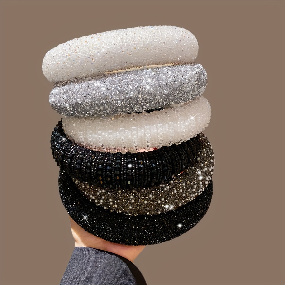 Faux Pearl Rhinestone Hairband for Women Solid Color Headband for Parties and Daily Wear