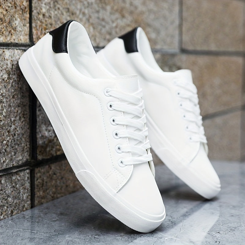 Unisex Low Top Sneakers Solid Color Lace-Up Faux Leather PVC Sole All-Season Walking Hiking Sports