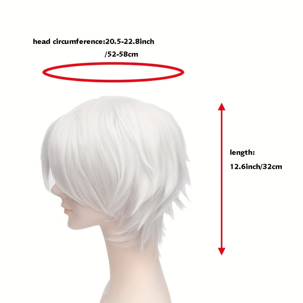Kozplay uchun Harajuku uslubidagi qisqa peruka, kumush oq pufak soch