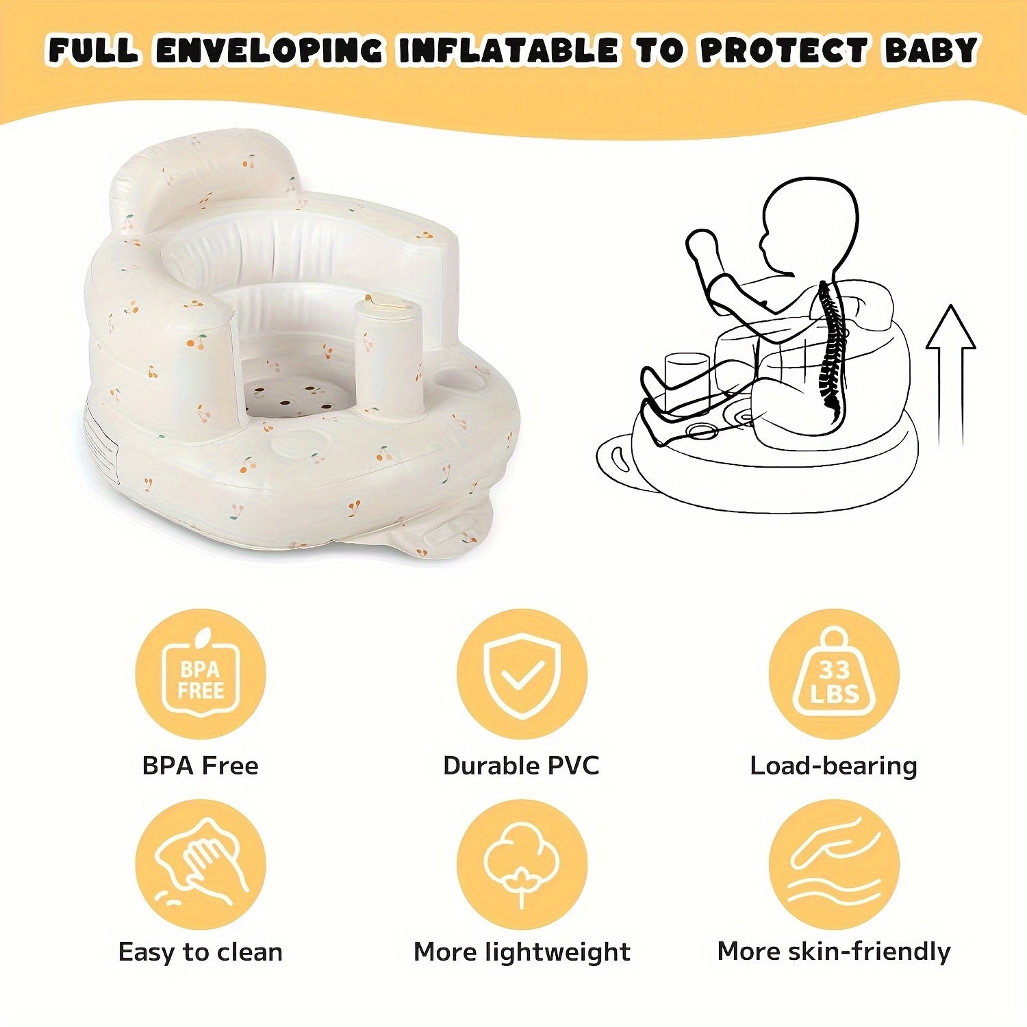 Inflatable Baby Seat for 3-36 Months with Built-in Air Pump and Floor Stand