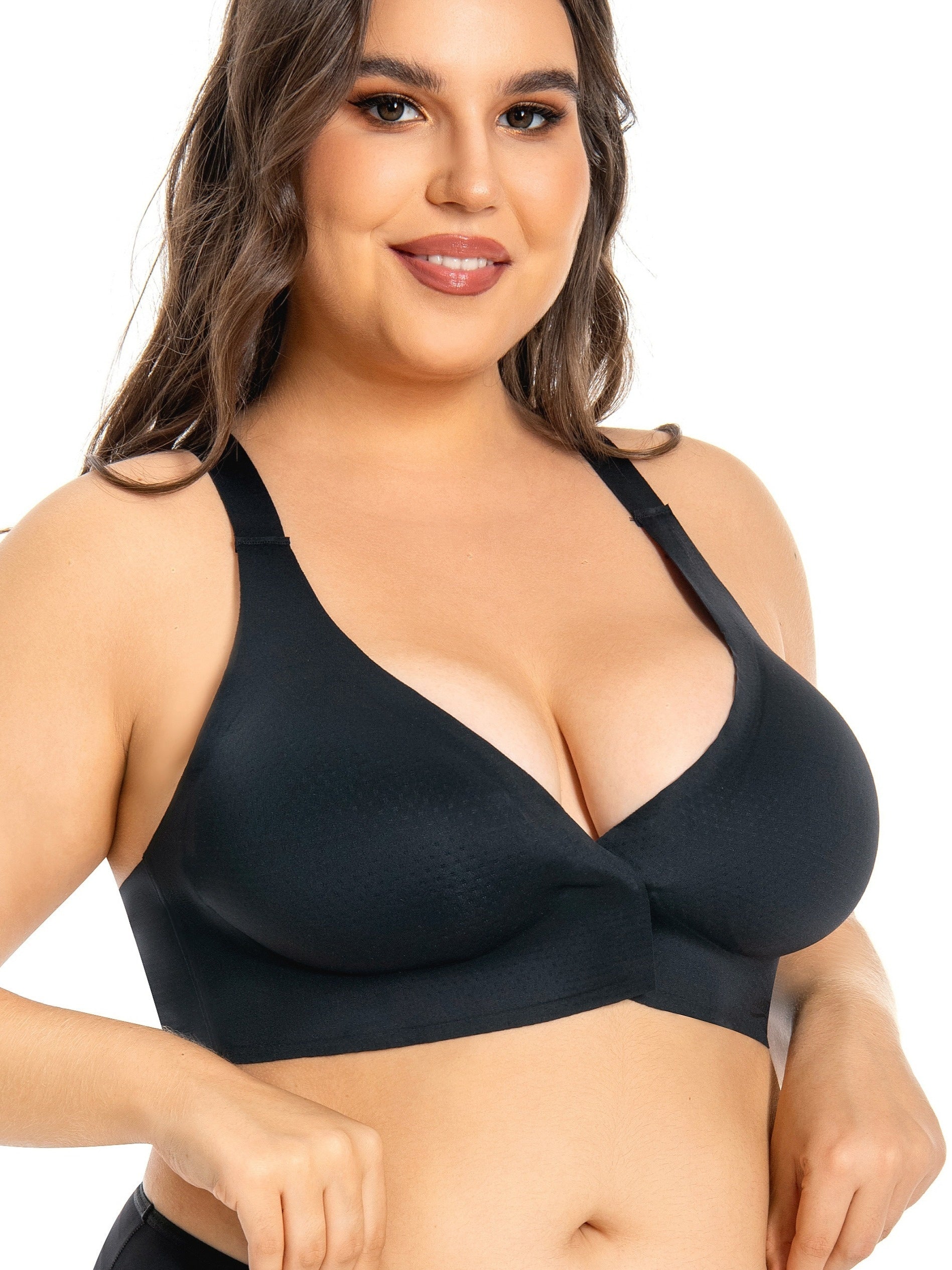 Plus Size Solid Color Non-Wired Sports Bra with Removable Underwire
