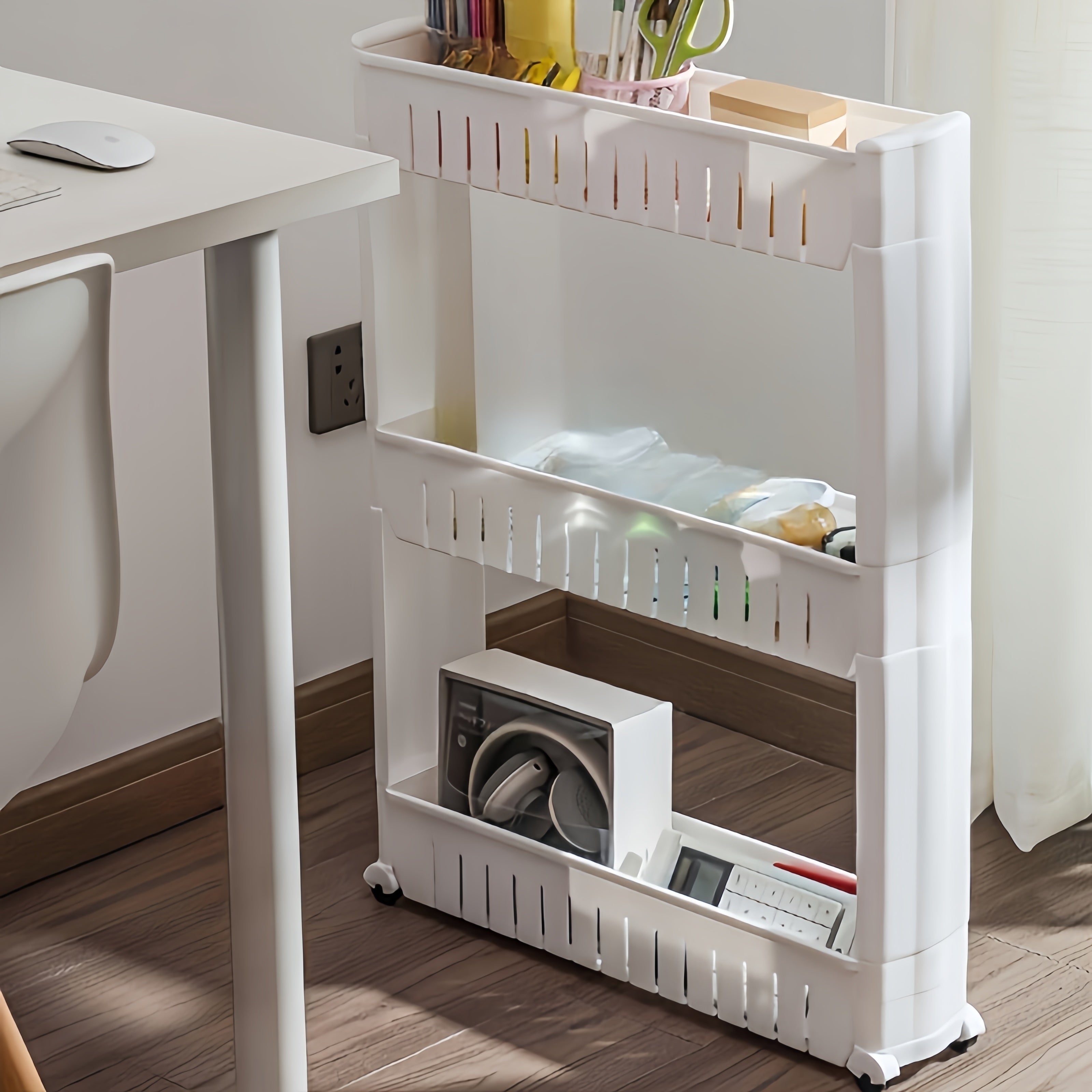 3-Layer Super Narrow Refrigerator Edge Gap Organizer Cabinet for Kitchen Bathroom Storage