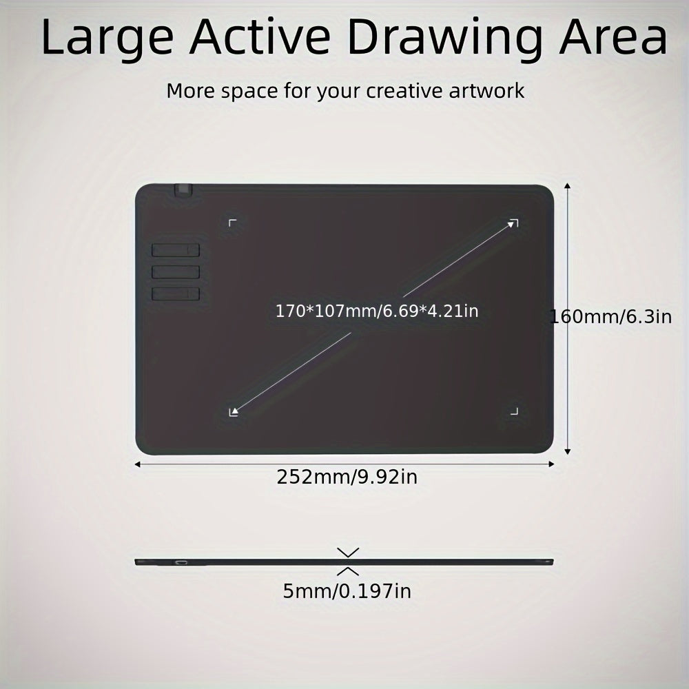 Graphics Drawing Tablet with Pen 16.99x10.69cm Active Area USB Compatible with Android Mac Windows No Battery