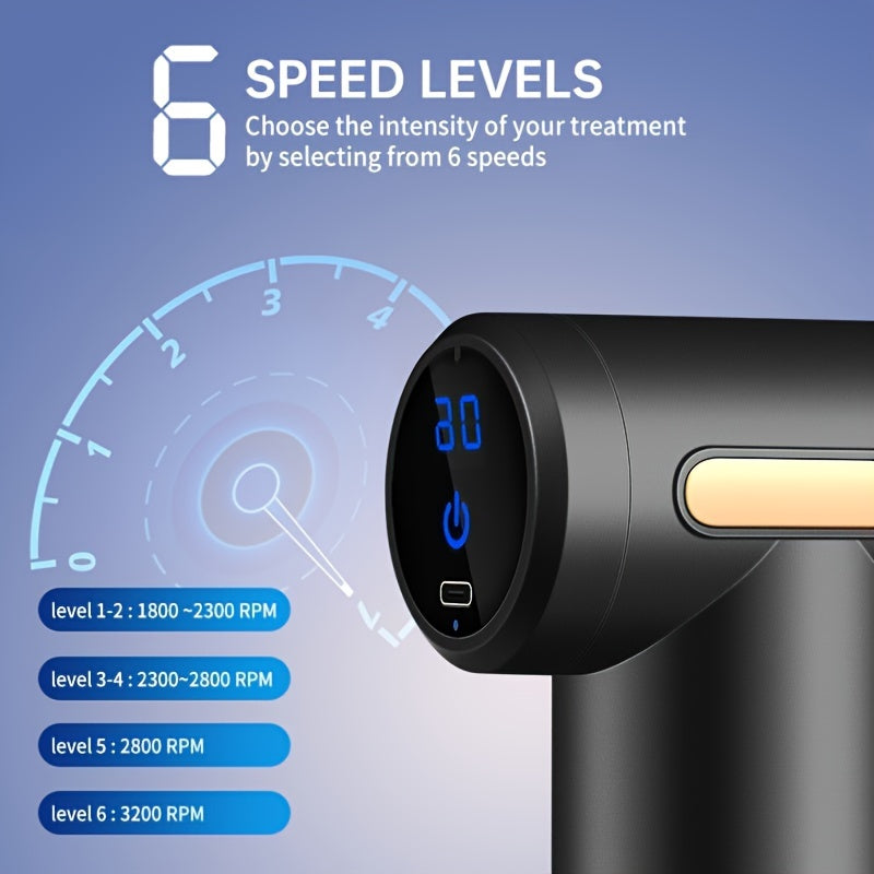 Portable Massage Gun with LCD Display USB Rechargeable 6 Speeds 4 Accessories