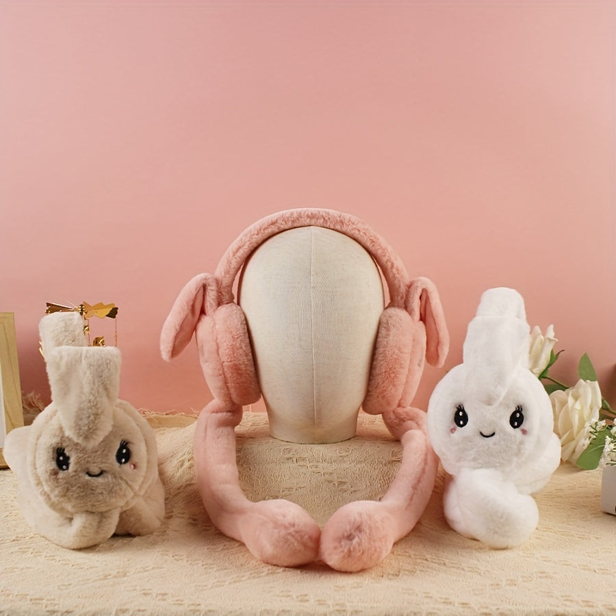 Soft Knitted Bunny Ear Ear Warmers, Stretchable Polyester, Hand Washable, Cozy Ear Protection