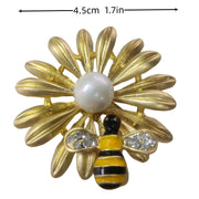 Vintage Alloy Bee Sunflower Brooch Pin with Rhinestone Accent