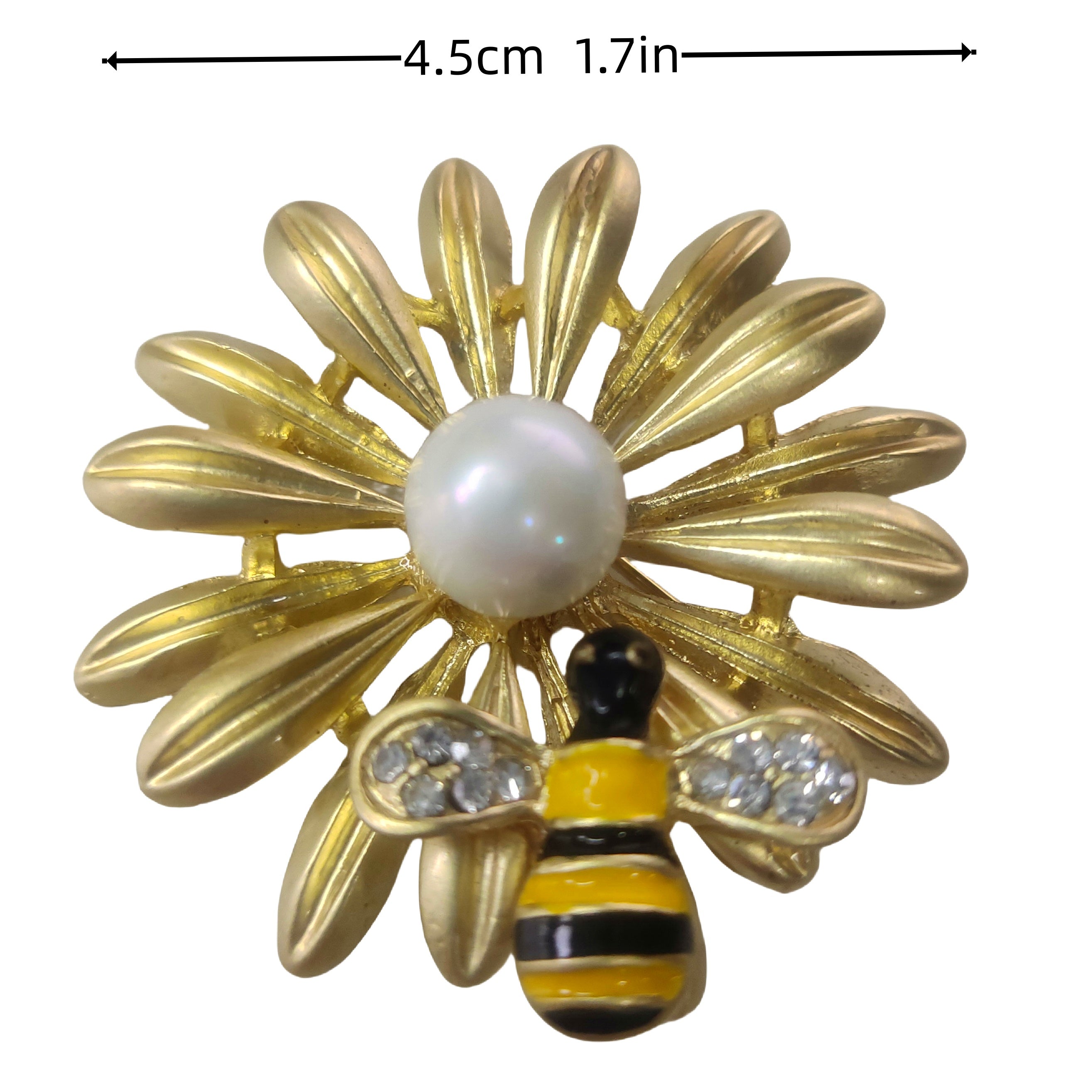 Vintage Alloy Bee Sunflower Brooch Pin with Rhinestone Accent