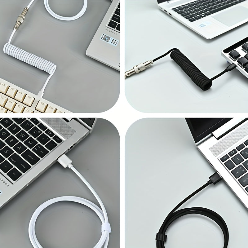 Coiled USB C Mechanical Keyboard Cable with Aviator Connector for Gaming Keyboards