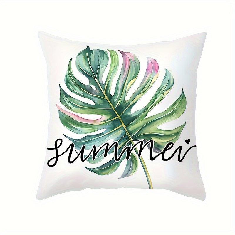 Green Leaves Throw Pillow Cover 43.99cm Square Stain-Resistant Polyester Hidden Zip