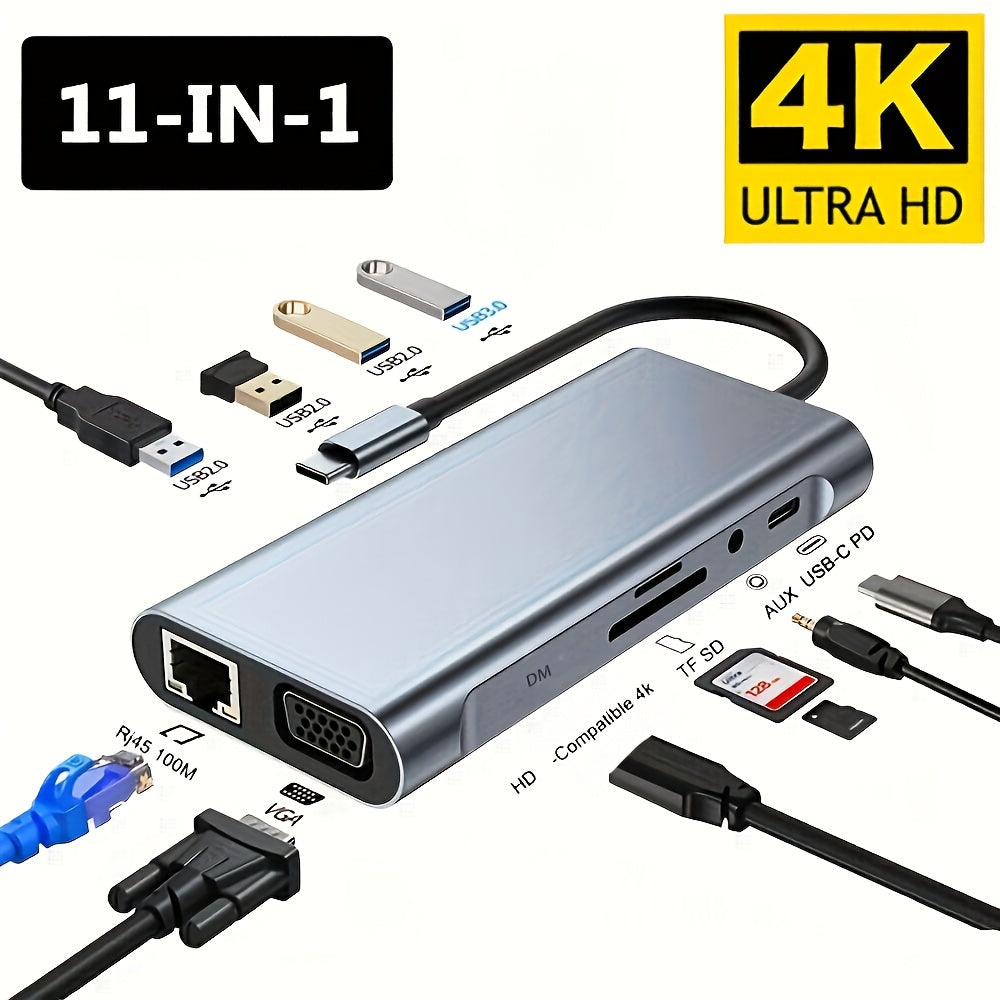 11-in-1 Metal Docking Station for Tablets with USB 3.0 4K HDMI Ethernet SD TF VGA