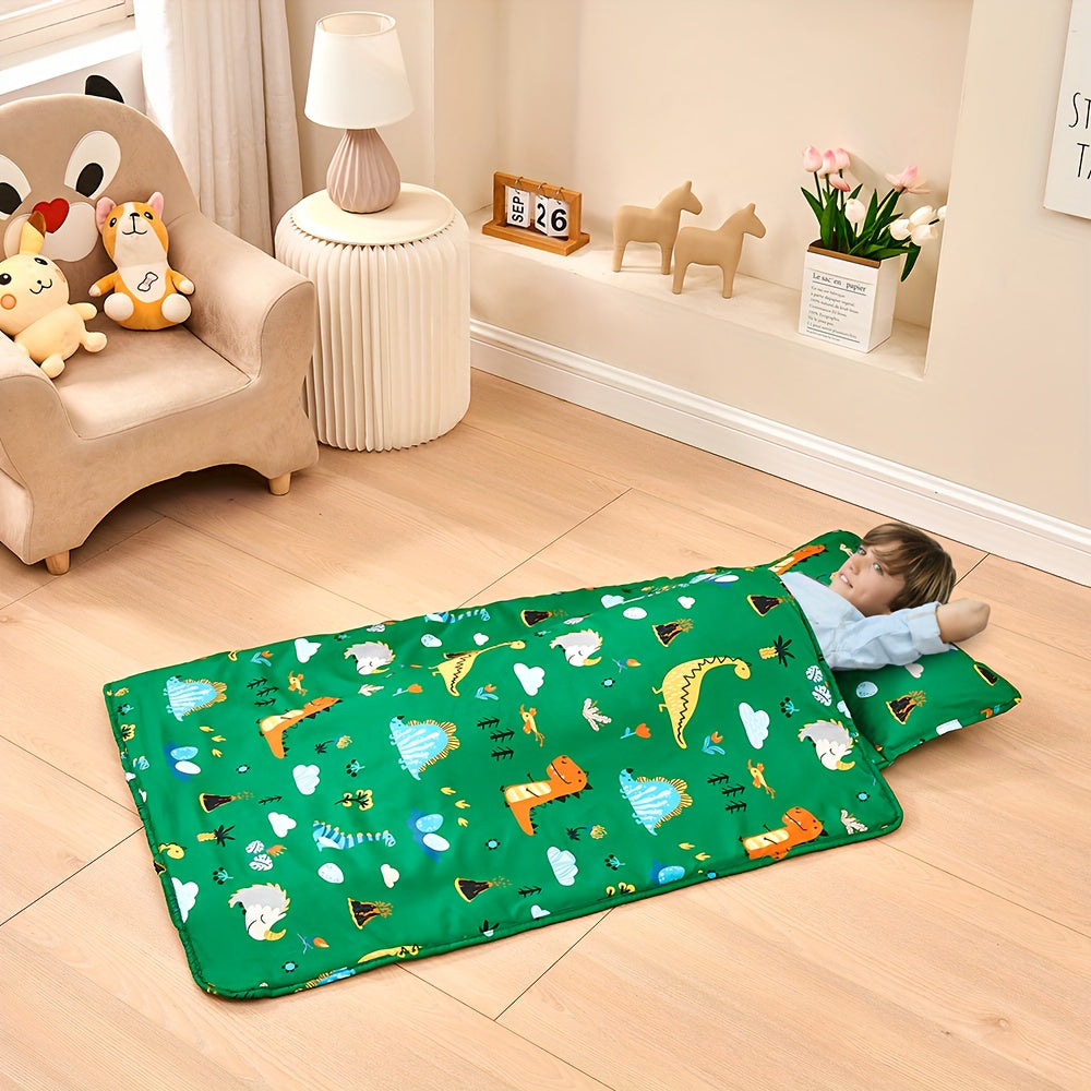 Dinosaur Print Nap Mat with Pillow and Blanket for Children 3-6 Years Polyester Foldable Portable