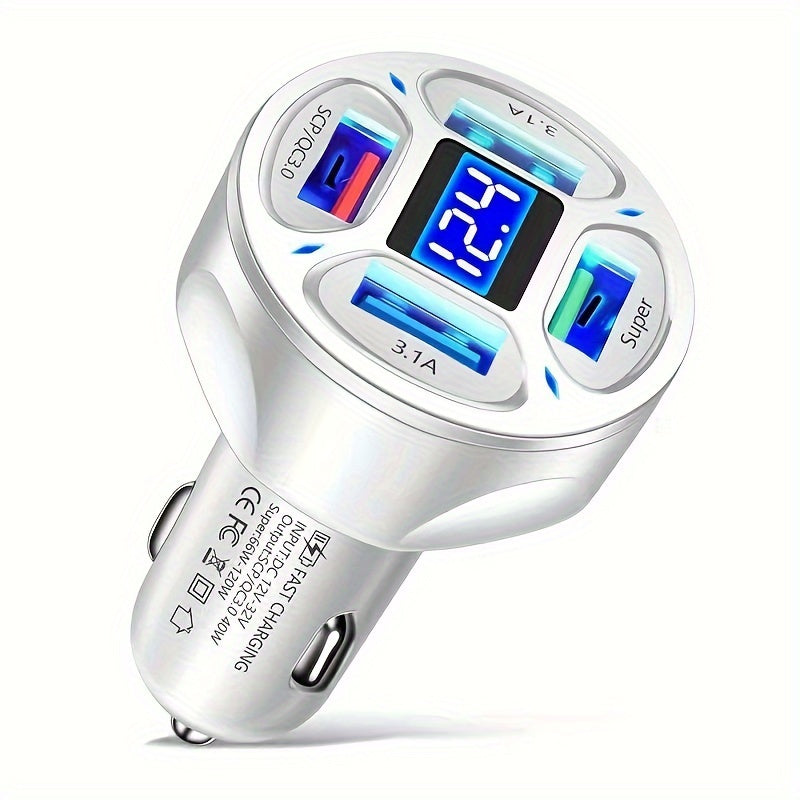 Universal Car Charger 66W 4-Port USB Fast Charging Digital Display