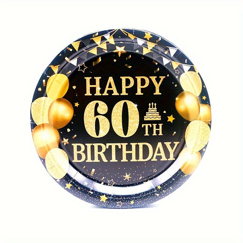 60th Birthday Party Supplies Set 20 Paper Plates 20 Paper Towels Tablecloth