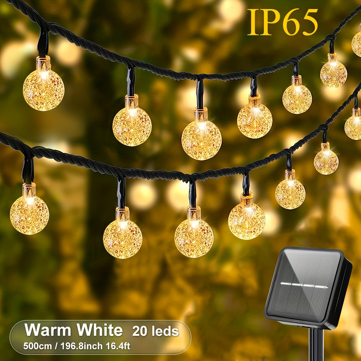 11.89m Solar String Lights with 8 Modes IP65 Weatherproof LED Globe for Indoor Outdoor Decoration