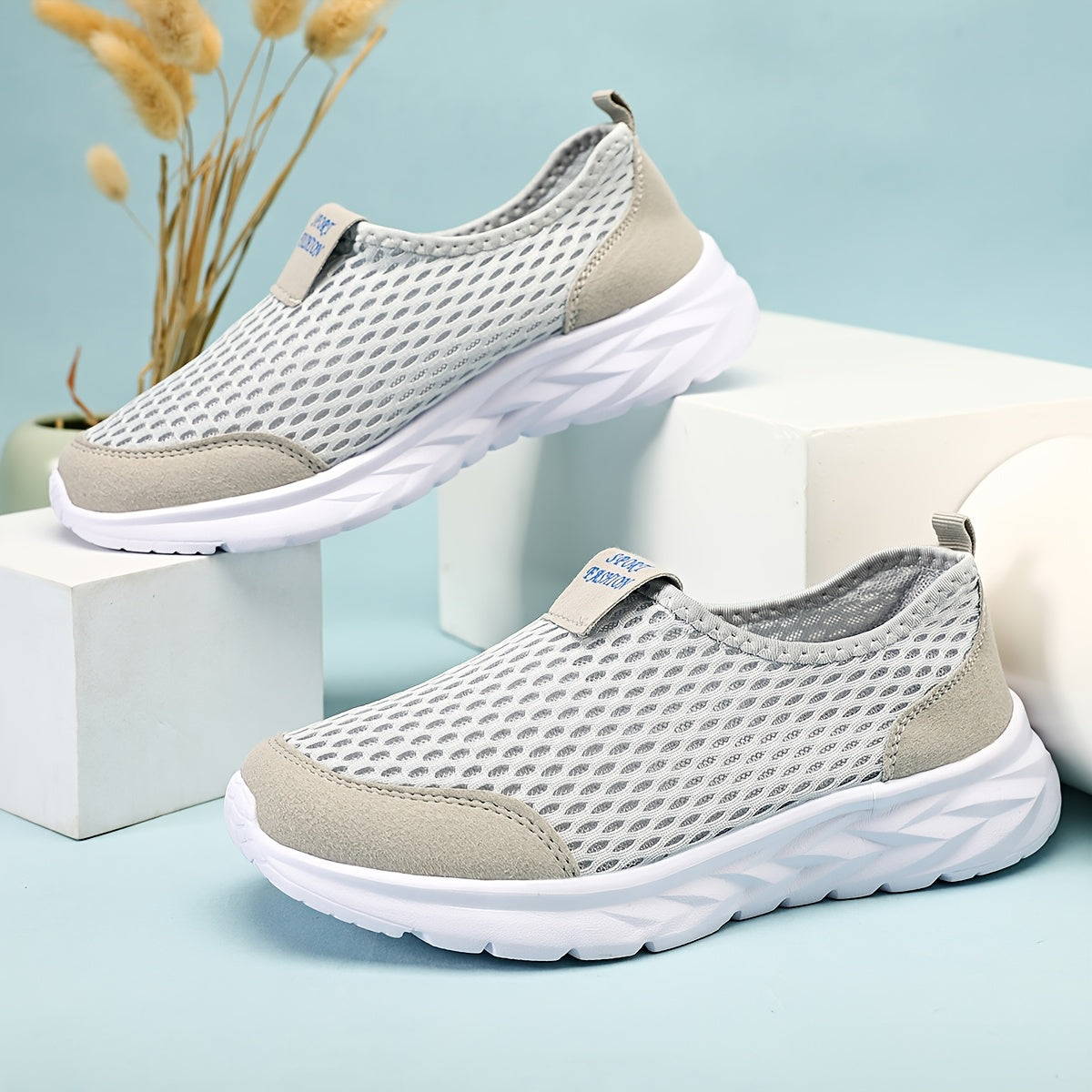 Мужские легкие кроссовки без шнурков с дышащим верхом из сетки, противоскользящая подошва MD для повседневных прогулок на свежем воздухе