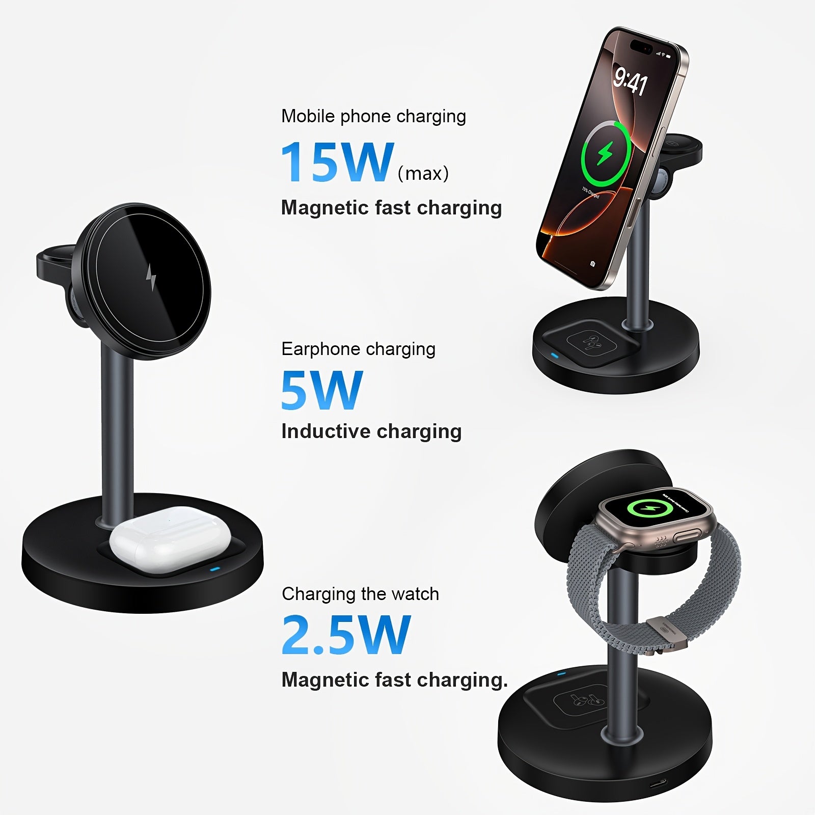 15W Magnetic Wireless Charger Stand for iPhone 12-16 Series with Adjustable Angle and Heat Dissipation Vents