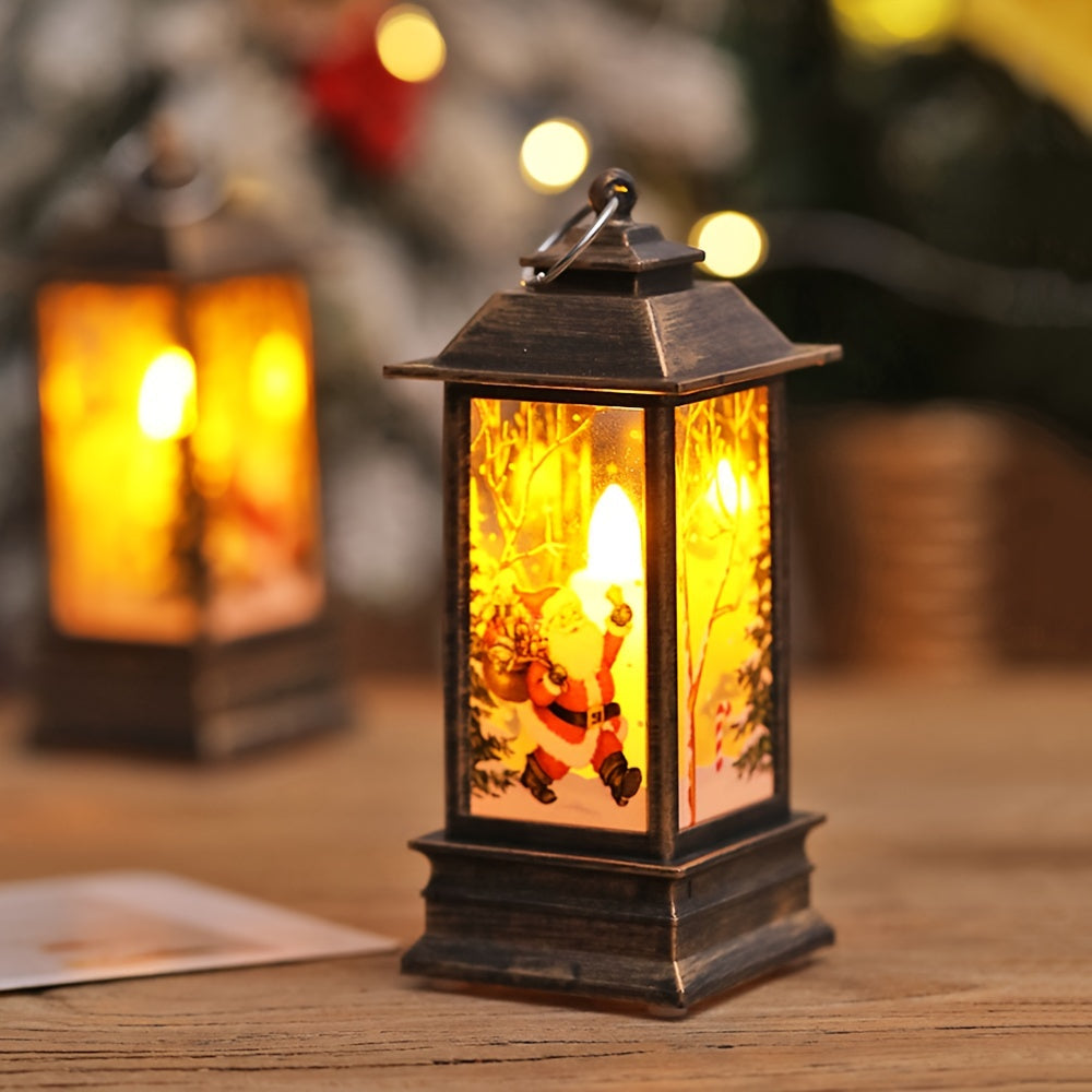 Christmas Lantern with Santa Elk and Snowman Patterns for Tabletop Decor