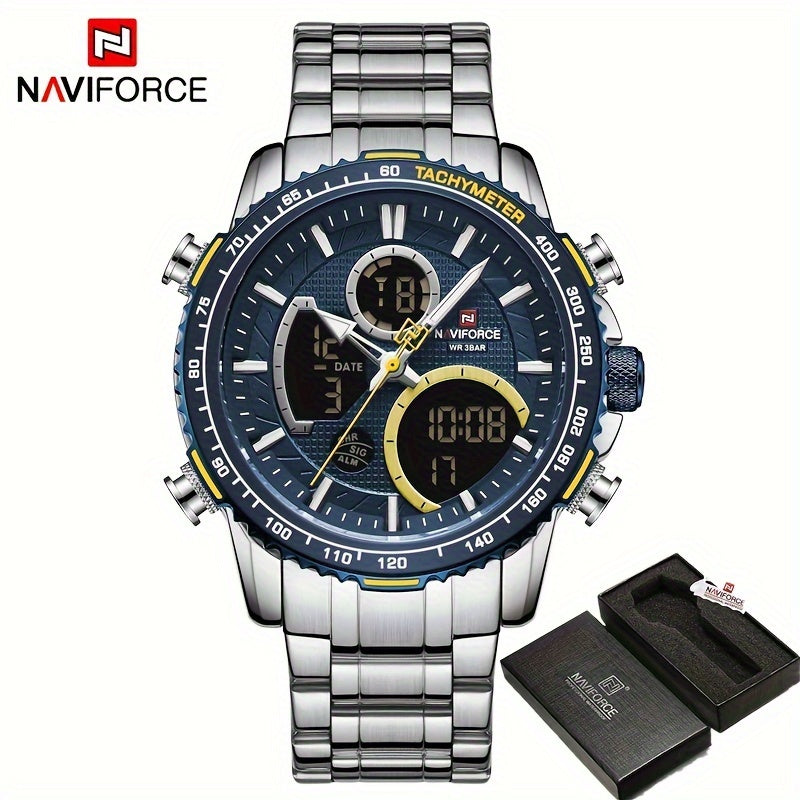 Men's Stainless Steel Wristwatch with Night Vision, Multiple Dials, Date Display